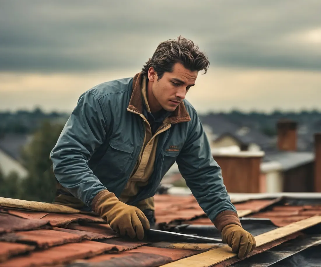 Roofer repairing a tiled roof